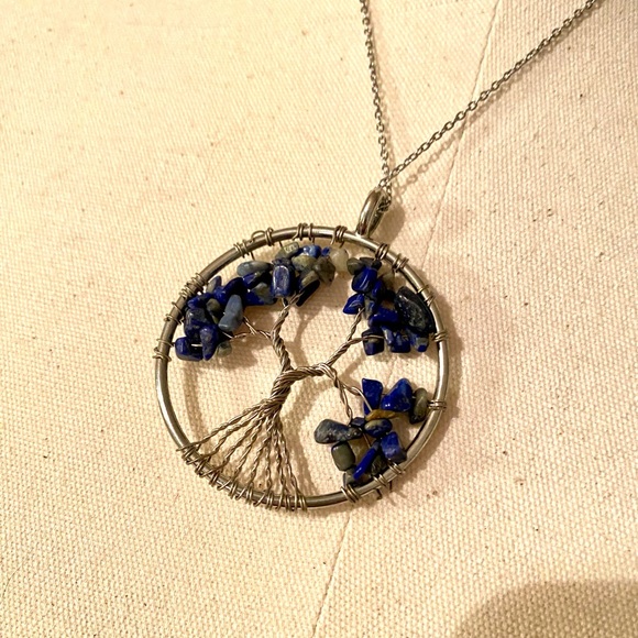 TREE OF LIFE LAPIS LAZULI BLUE SILVER PENDANT NECKLACE BRAND NEW CHAKRA NECKLACE - Picture 9 of 12
